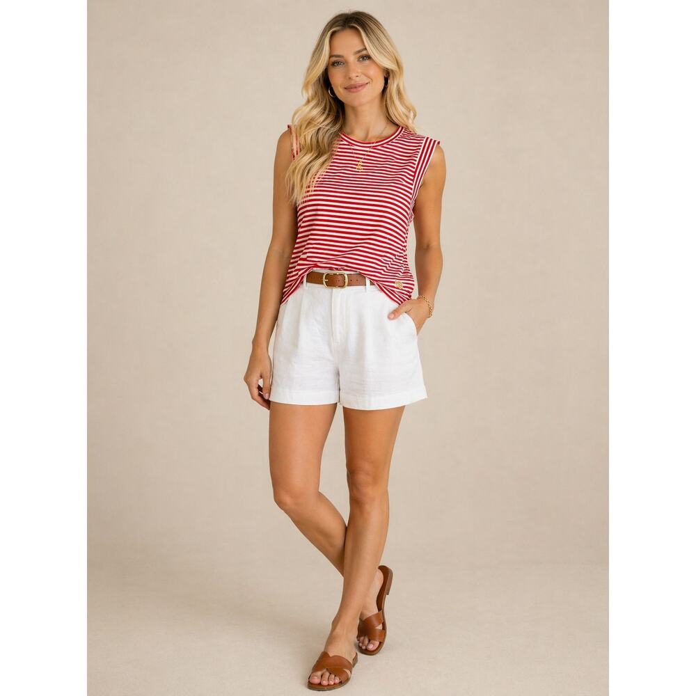 MICHAEL Michael Kors Red White Stripe Sleeveless Top T-Shirt Nautical M